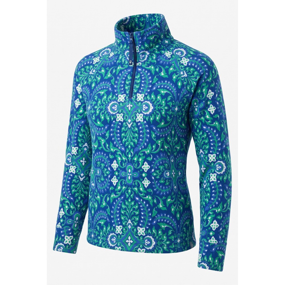 T by Talbots Womens Blue Green Paisley Floral Quarter Zip Pullover LP VN5092